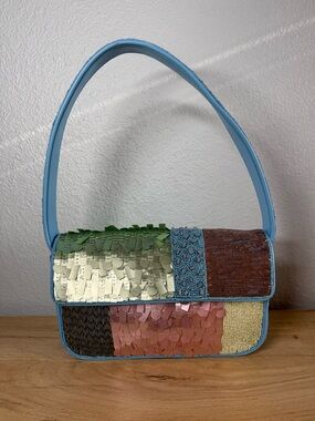 STAUD Tommy Beaded Shoulder Bag in the Patchwork Sherbet colorway